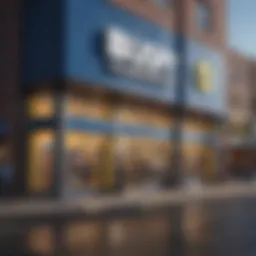 A clear view of a Best Buy store front showcasing various electronics