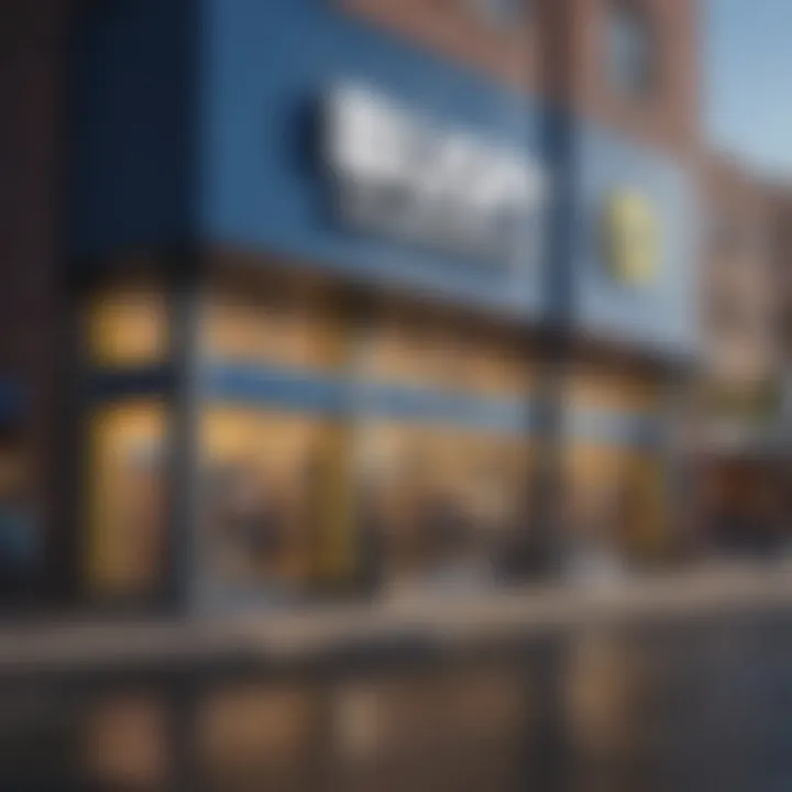 A clear view of a Best Buy store front showcasing various electronics