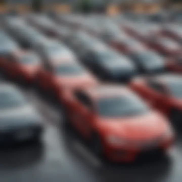 A diverse selection of cars in a dealership lot