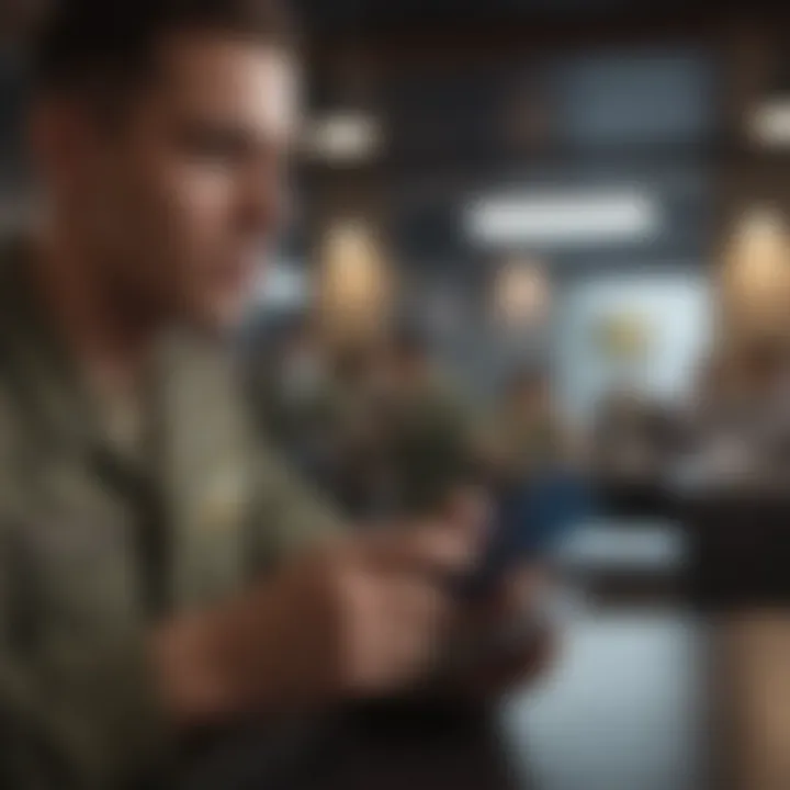 A military personnel examining credit cards