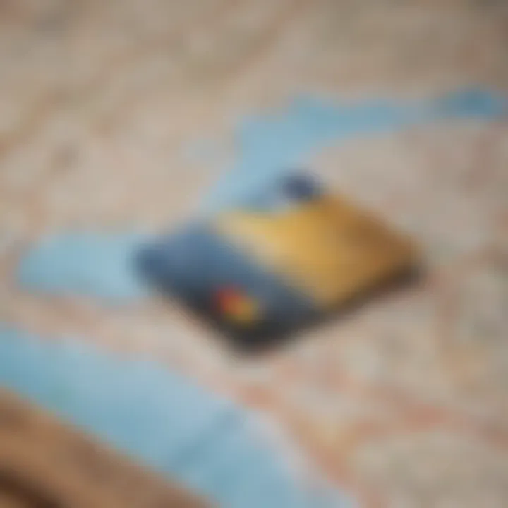 A close-up of a travel credit card on a map