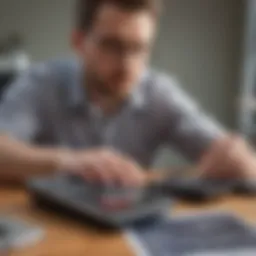 Illustration of a person using a calculator for car loan calculations