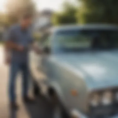 Car Inspection for Craigslist Purchase An individual inspecting a car's condition during a Craigslist transaction.