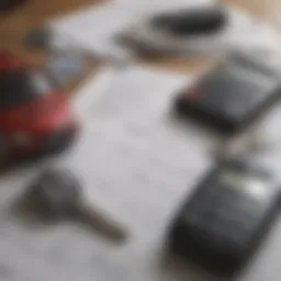 Calculator with car keys and finance documents