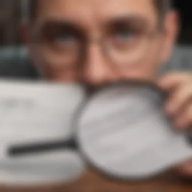 A person reviewing their credit report with a magnifying glass