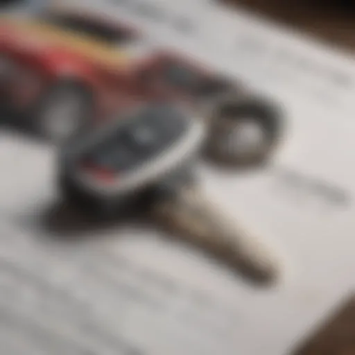 A close-up view of a car key placed on a donation form