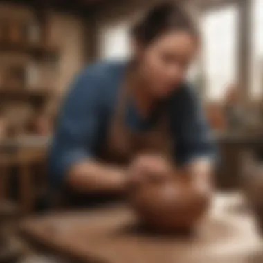 An artisan creating intricate designs in a pottery studio.