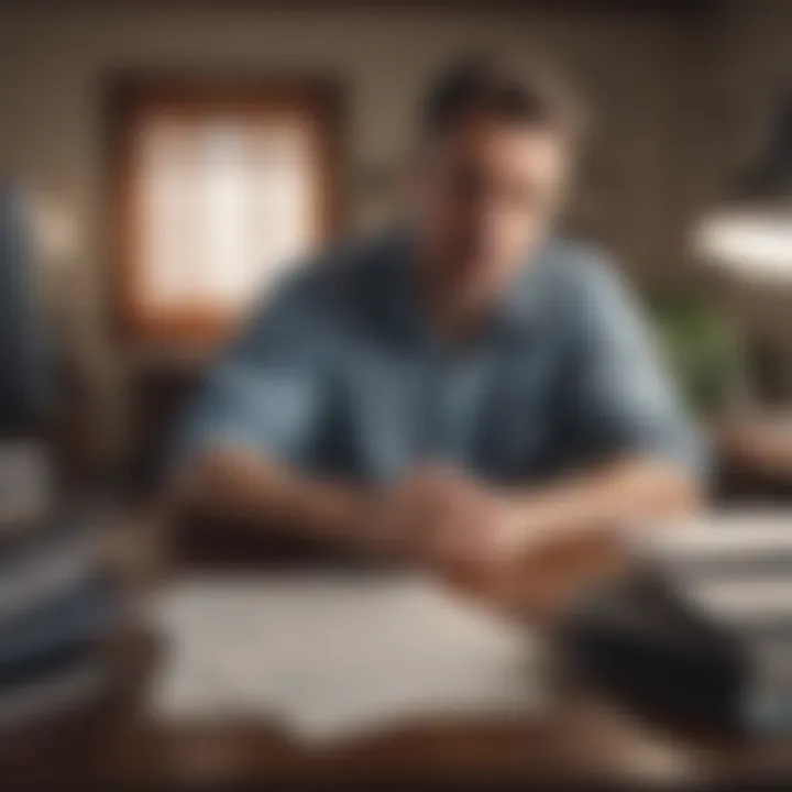 A person evaluating loan choices at a desk with documents.