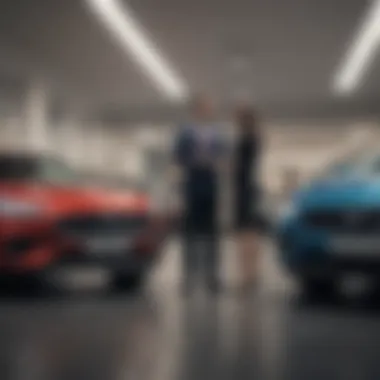 A negotiation scene at a car dealership