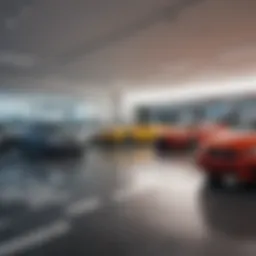 An inviting car dealership showcasing various vehicles available for purchase.