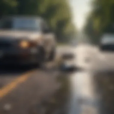 A serene road scene highlighting the aftermath of a car accident.