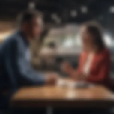 Exploring Financing Solutions A couple discussing financing options at a dealership