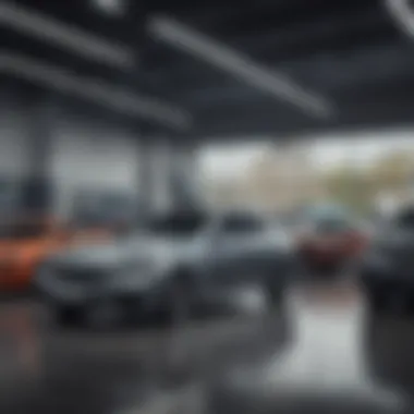 A dealership showroom displaying various car models available for trade-in