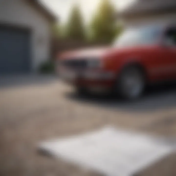 A car parked in a driveway with paperwork