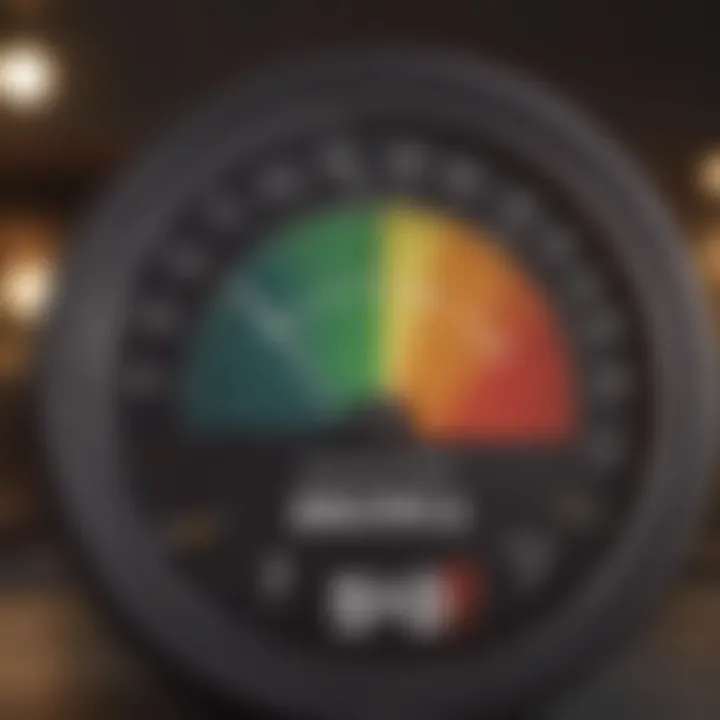 Visual representation of a credit score gauge showing a 600 score