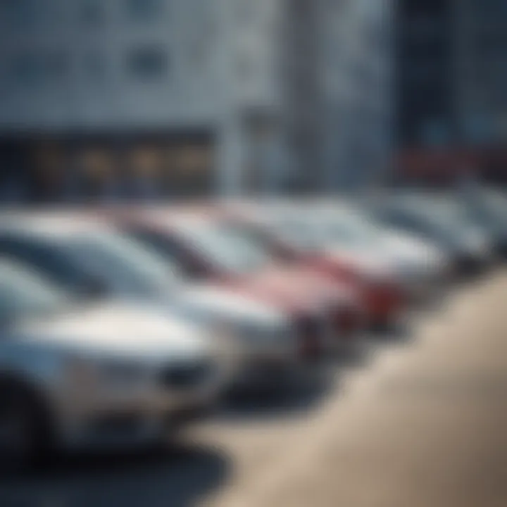 A diverse fleet of business vehicles parked strategically