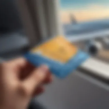 Close-up of a credit card next to an airplane ticket