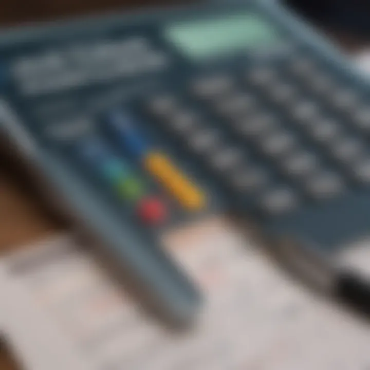 Close-up of a credit score report with a calculator and pen