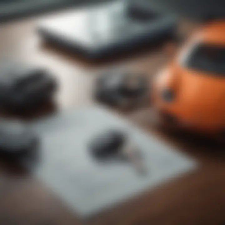 A calculator and car keys on a table representing financing options for a new car.