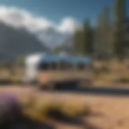 Travel trailer under a clear blue sky