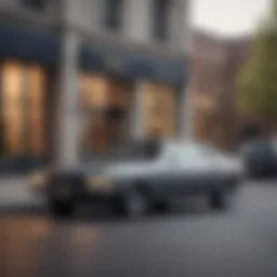 A sleek car parked in front of a bank, symbolizing collateral for loans