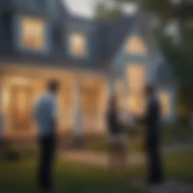 A couple discussing financial strategies in front of a house